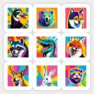 Modern Abstract Pop Art Style Laughing Animals Drawing Sticker